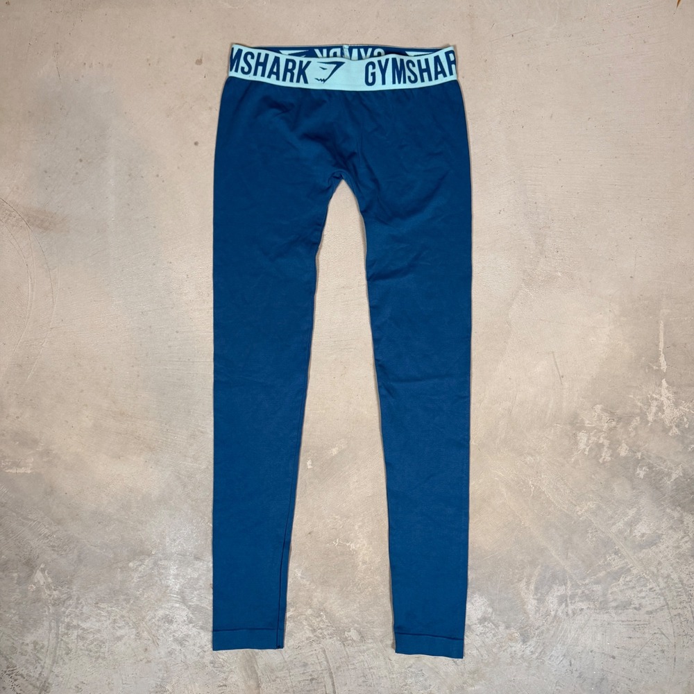 Gymshark Flex Seamless Leggings Teal Blue Small Low Rise Logo Waistband Workout - Picture 2 of 5